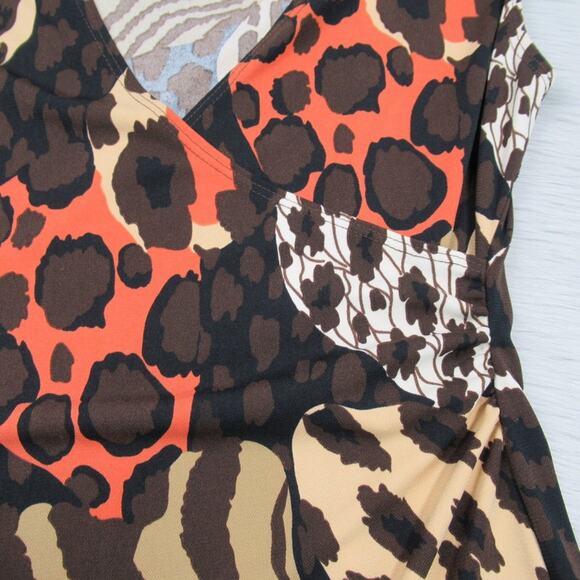 BCBG PARIS Faux-Wrap Surplice Sheath Dress Sleeveless Mixed Animal Print Size PM - Picture 7 of 11